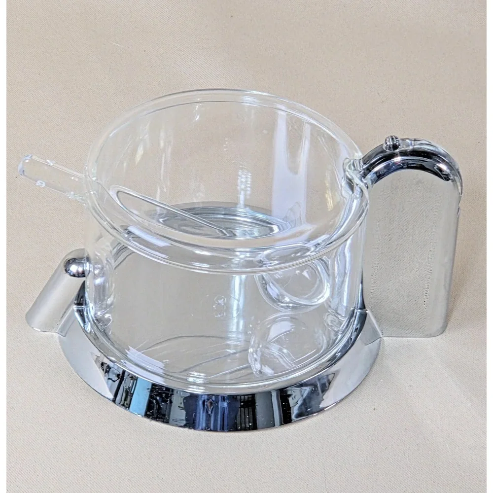 Vintage Guzzini Italy Acrylic Sugar Bowl Spoon Chrome Ninfea Ambrogio Rossari